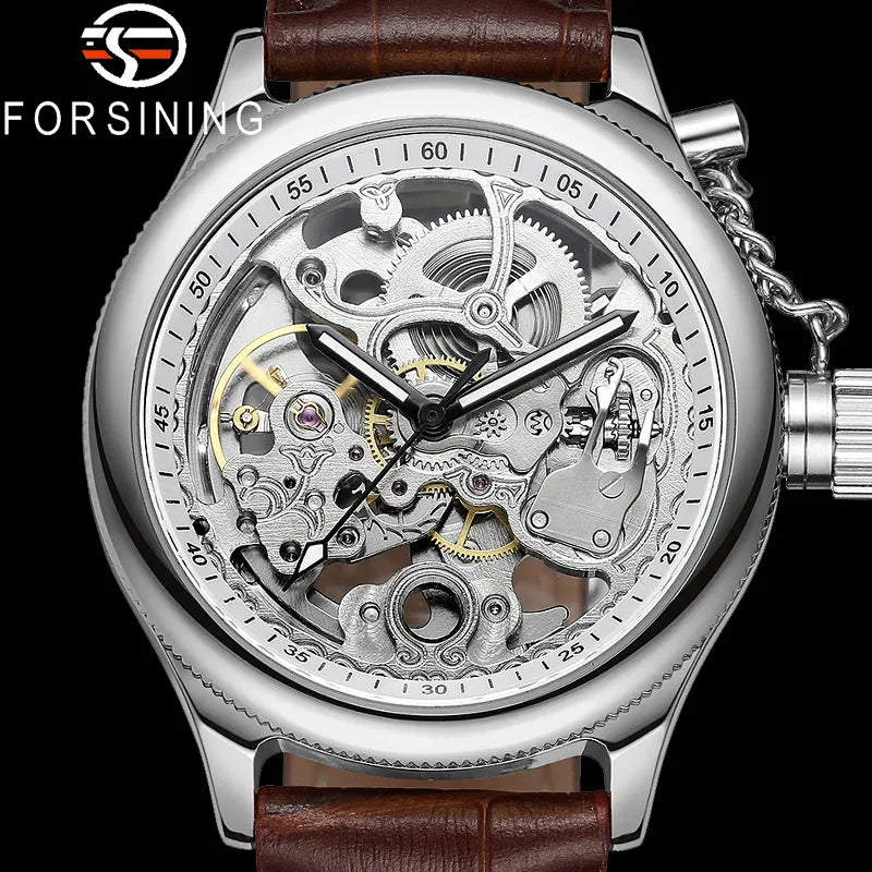 Stainless Steel Automatic Mechanical Skeleton Watch for Men