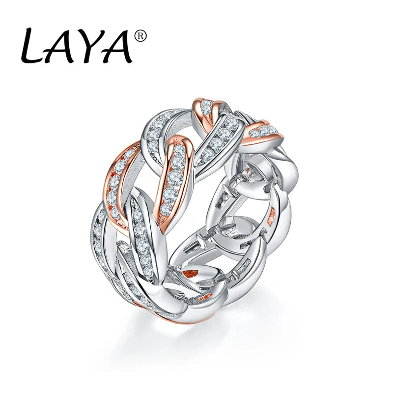 925 Sterling Silver AA Zircon Cuban Chain Ring for Men & Women