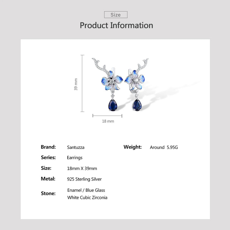 Sterling Silver Blue Stone CZ Flower Earrings for Women