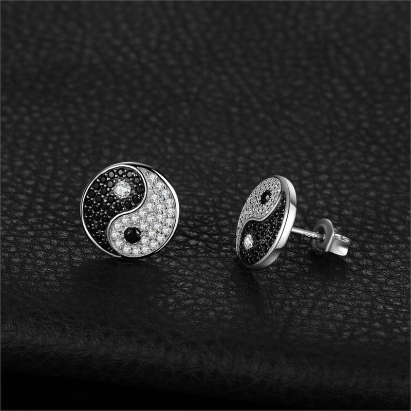 925 Sterling Silver Black Spinel Round Coin Stud Earrings for Women