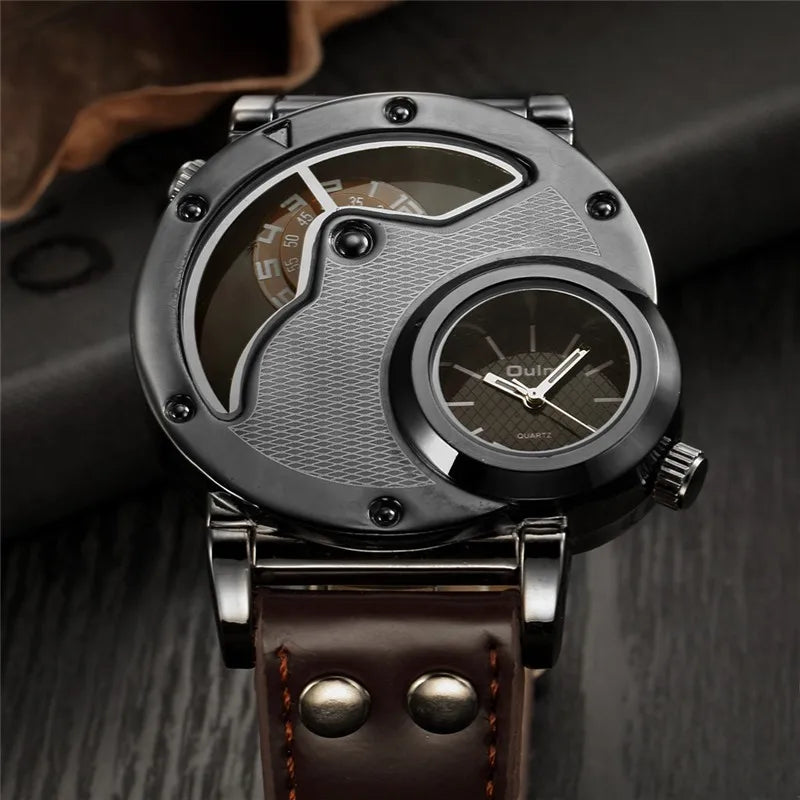 Stylish Two-Zone Luxury Men's Leather Watch