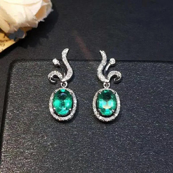 925 Silver Emerald Bow Earrings for Women