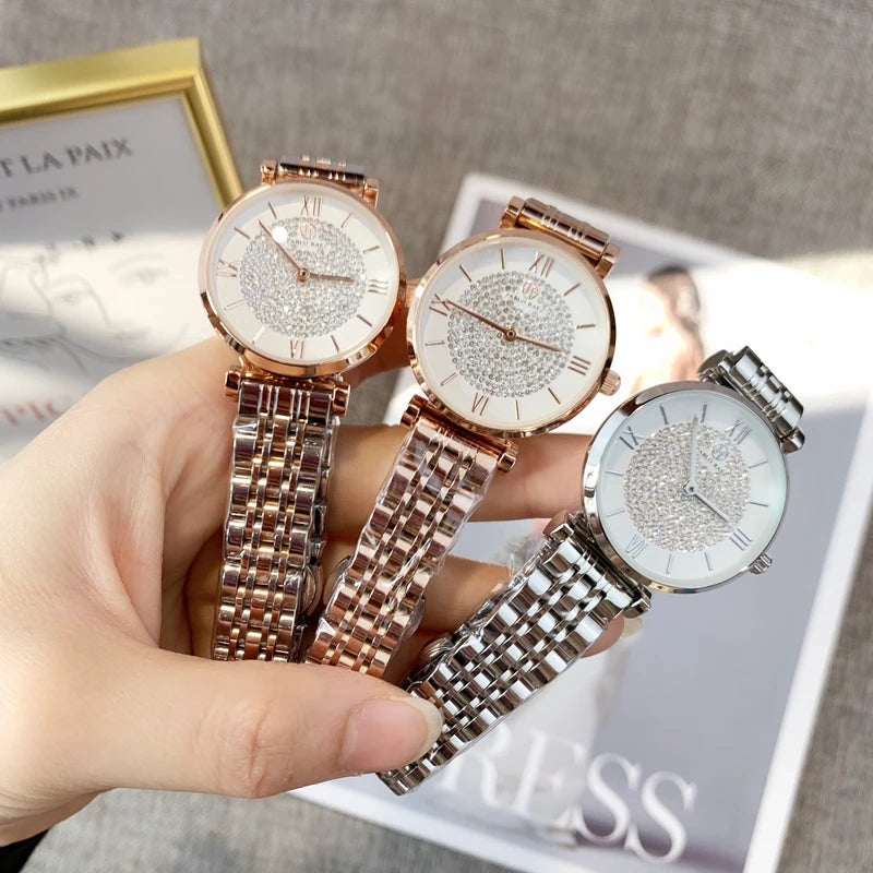 Women's Casual Wristwatch with Rhinestones & Quartz Movement