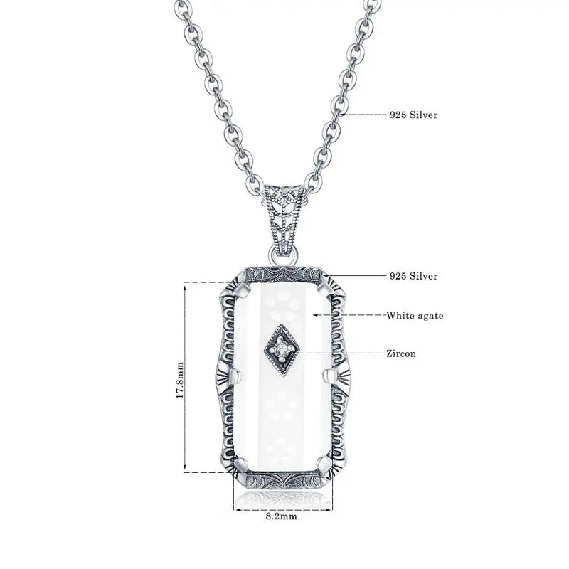 925 Sterling Silver White Agate Pendant Necklace for Women