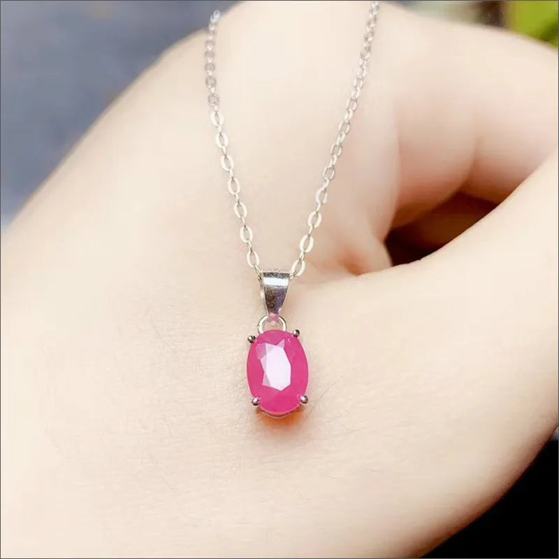 925 Sterling Silver Natural Ruby Pendant for Women