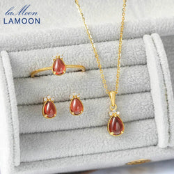 14K Gold Plated Sterling Silver Waterdrop Garnet Jewelry Set for Women