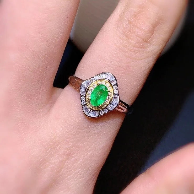 925 Silver Colombia Emerald Ring 4x6mm