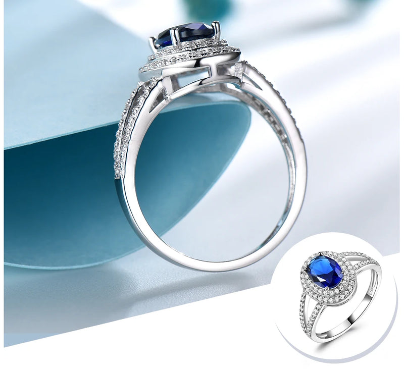 925 Sterling Silver Oval Sapphire and Zircon Ring for Women