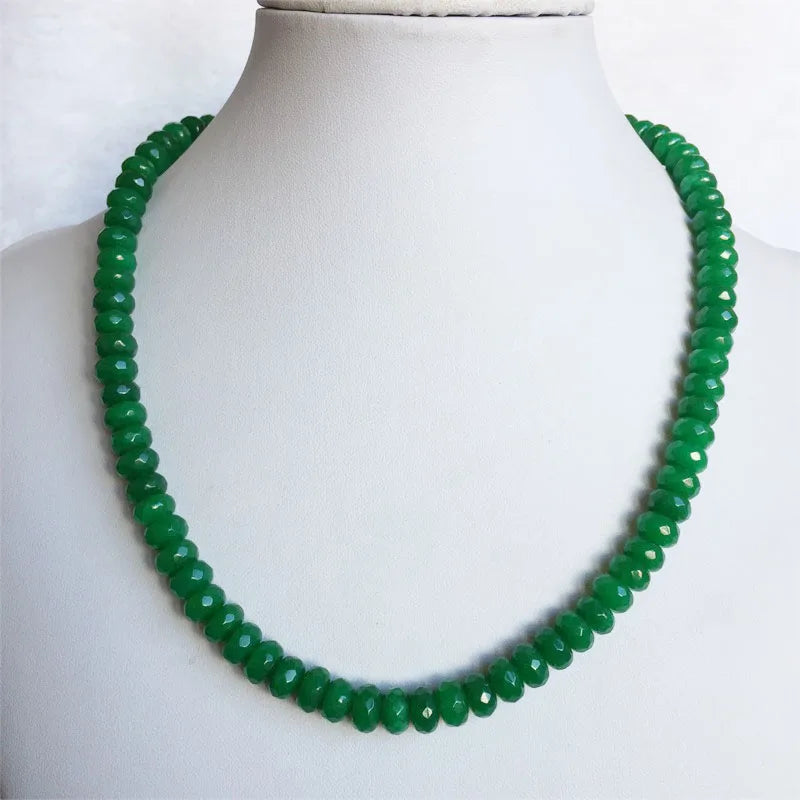 Silver 5*8MM Deep Green Emerald Faceted Choker Necklace for Women