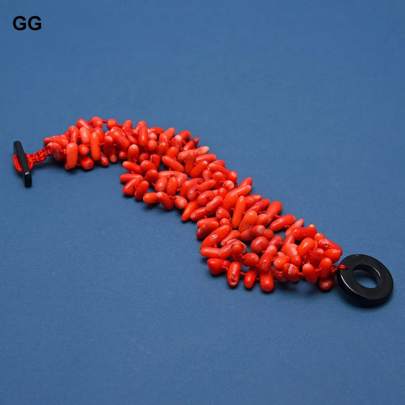 Natural Orange Coral 8 Strand Bracelet for Women