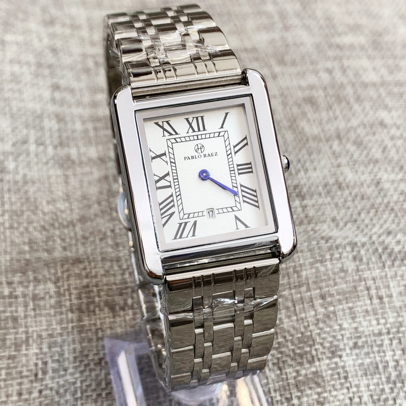 Luxury Square Steel Women's Watch with High Quality Date Display and Sleek Silver Design.