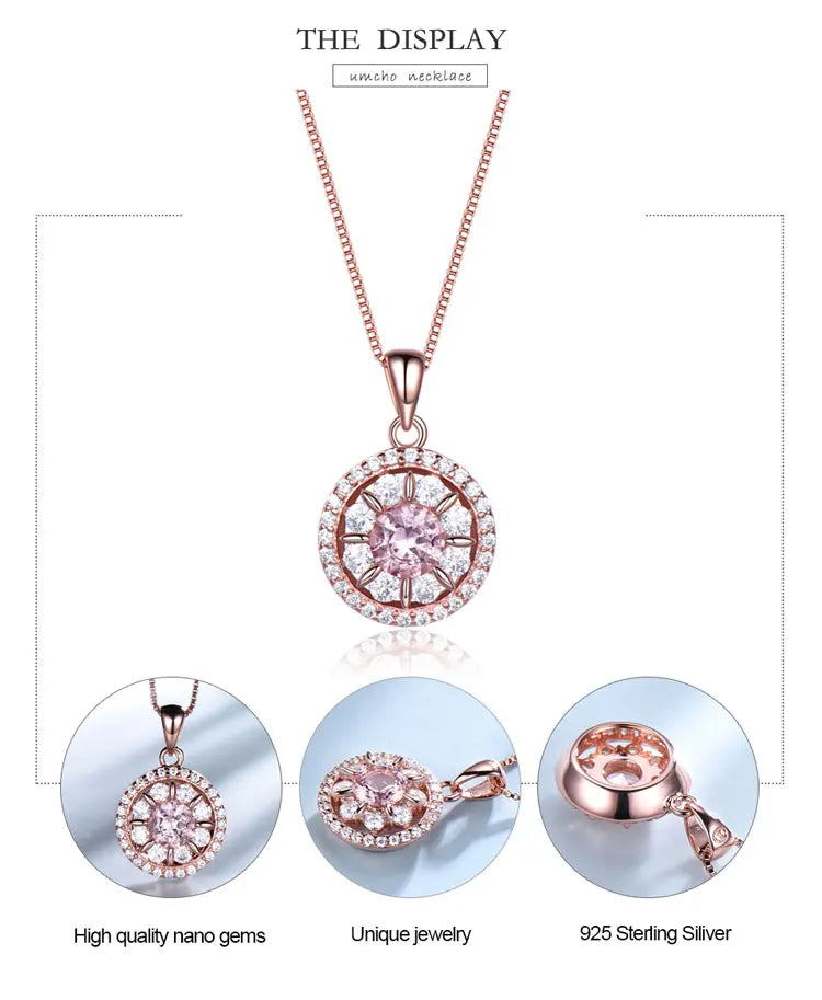 925 Sterling Silver Morganite Pendant Necklace for Women