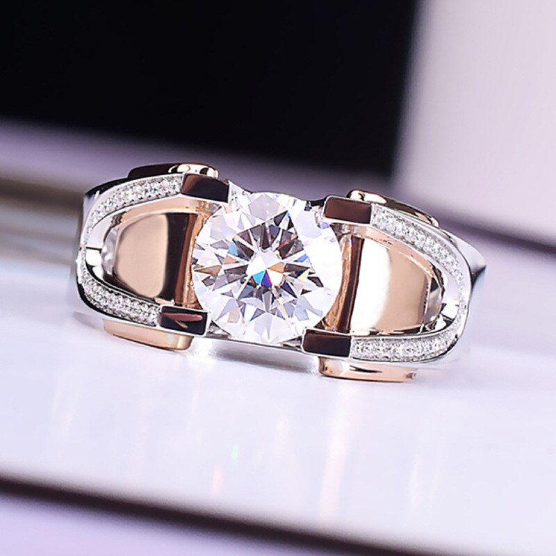 Rose Gold & White Silver Crystal Zircon Ring for Men & Women