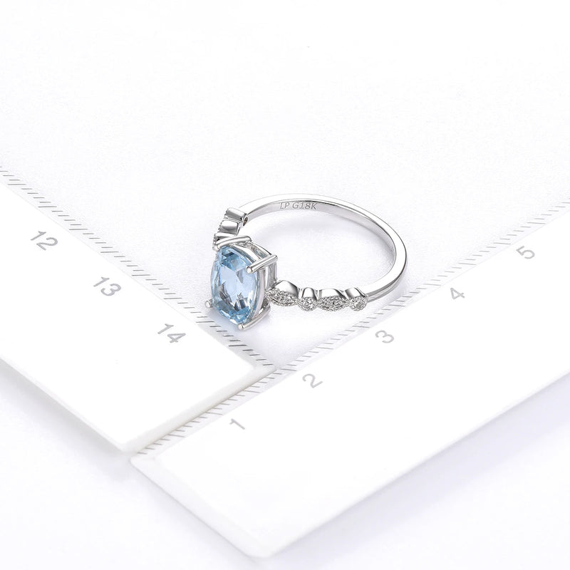 14K White Gold Aquamarine and Diamond Ring for Women