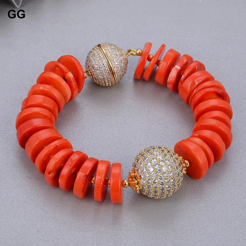 Sterling Silver Orange Space Corals and CZ Ball Bracelet For Women