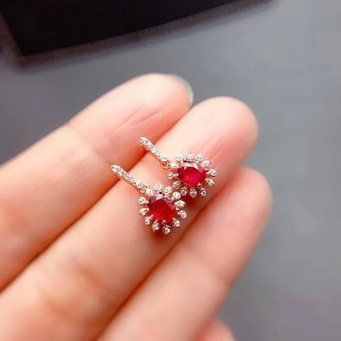 925 Sterling Silver Ruby Stud Earrings for Women