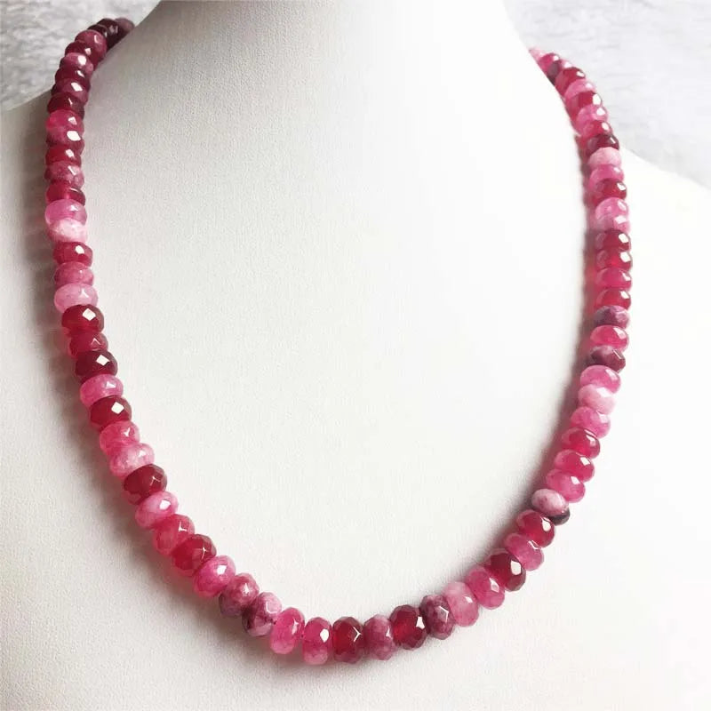 Gold Red Ruby Necklace with 5.8mm Faceted Stones  for Women