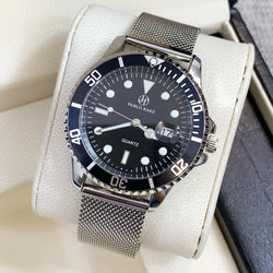 Luxury Men's Wristwatch with Luminous Quartz Clock, Calendar Date, and Steel Mesh Band. Top Quality.