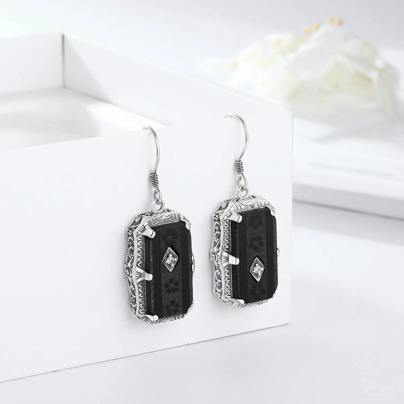 925 Sterling Silver Black Onyx Pendant Earrings Ring Set for Women