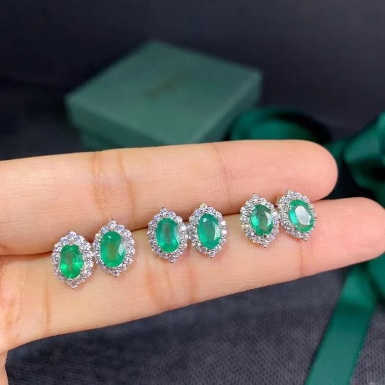 925 Sterling Silver Emerald Earrings for Women