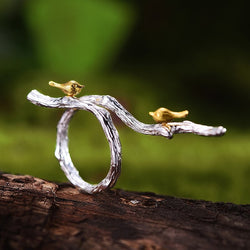 Sterling Silver Bird on Branch Ring for Women