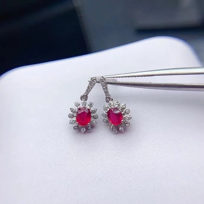 925 Sterling Silver Ruby Stud Earrings for Women