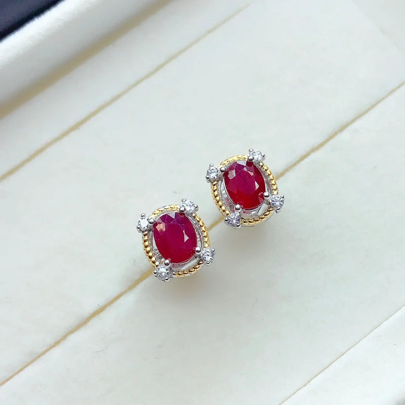 Sterling Silver Natural Ruby Earrings