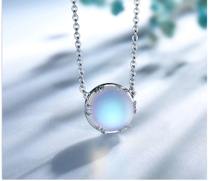 Sterling Silver Aurora Pendant Necklace with Halo Crystal Gemstone Scale for Women