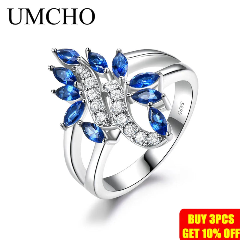 Sterling Silver Blue Sapphire and White Zircon Double Color Ring for Women