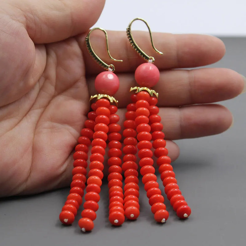 Gold Plated Orange Pink Coral CZ Pave Lever Back Dangle Earrings for Women