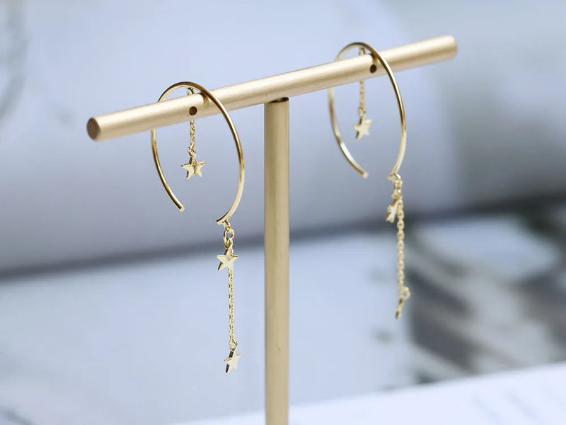 925 Sterling Silver Star Tassel Hoop Earrings for Women