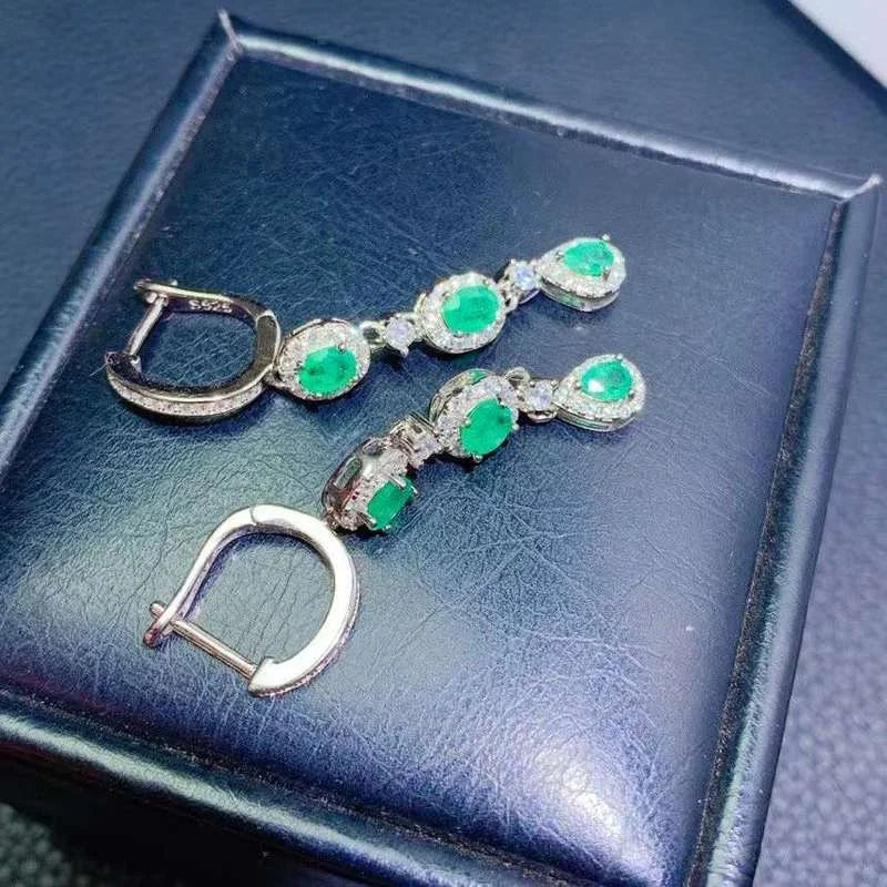 Sterling Silver Emerald Drop Earrings for Women.