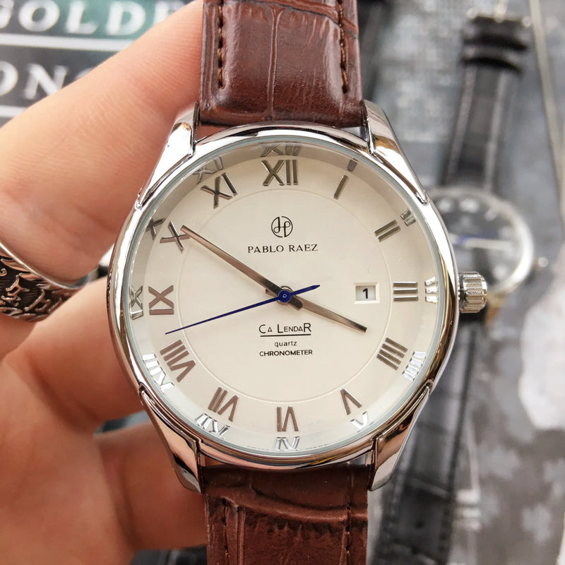 Simple Leather Men's Wristwatch with Date Display