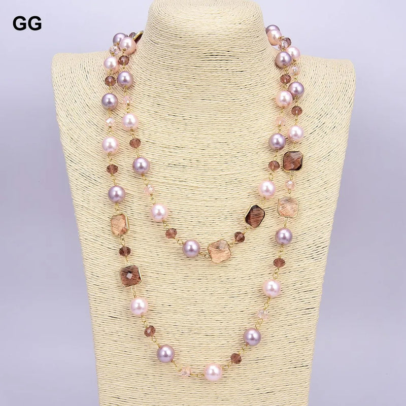 Gold Plated Crystal Pearl Multi Color Sea Shell Long Necklace for Her