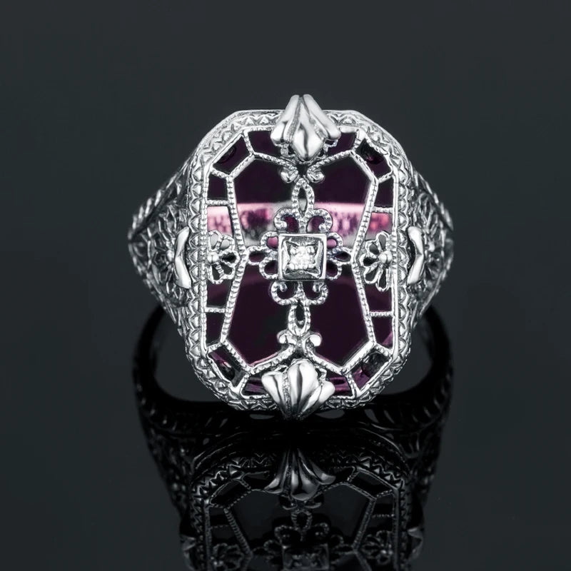 925 Silver Pink Gemstones Ring with Square Stone for Woman