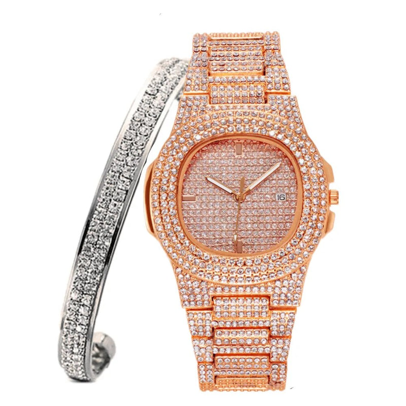 Gold Iced Out Bling Bracelet Watch for Women