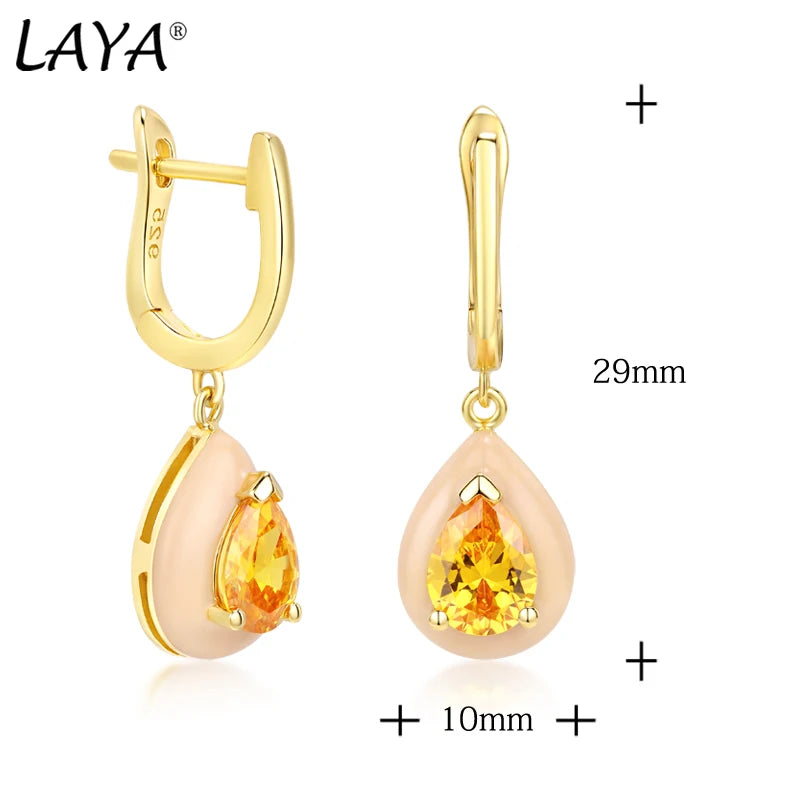 925 Sterling Silver, Synthetic Yellow Crystal Earrings For Women