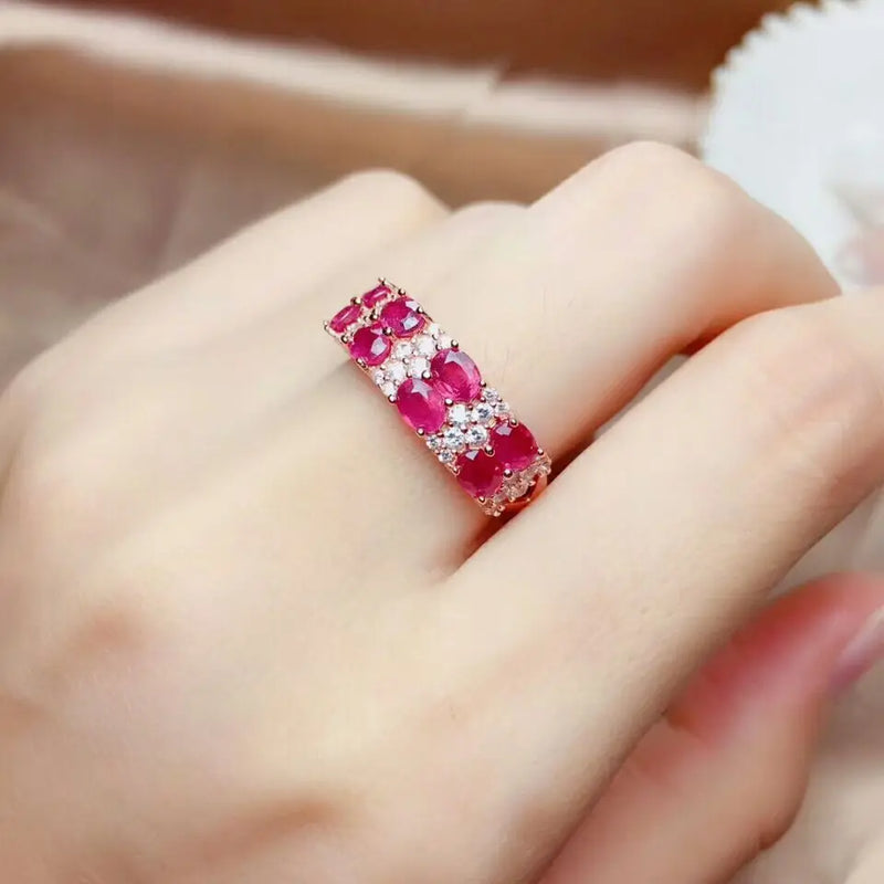 925 Sterling Silver Natural Burned Ruby Ring for Women