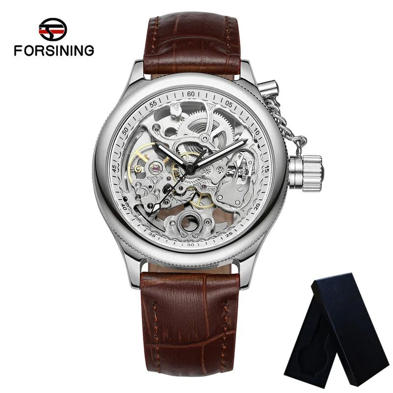 Stainless Steel Automatic Mechanical Skeleton Watch for Men