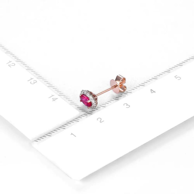 14K Rose Gold Ruby and Diamond Stud Earrings for Women