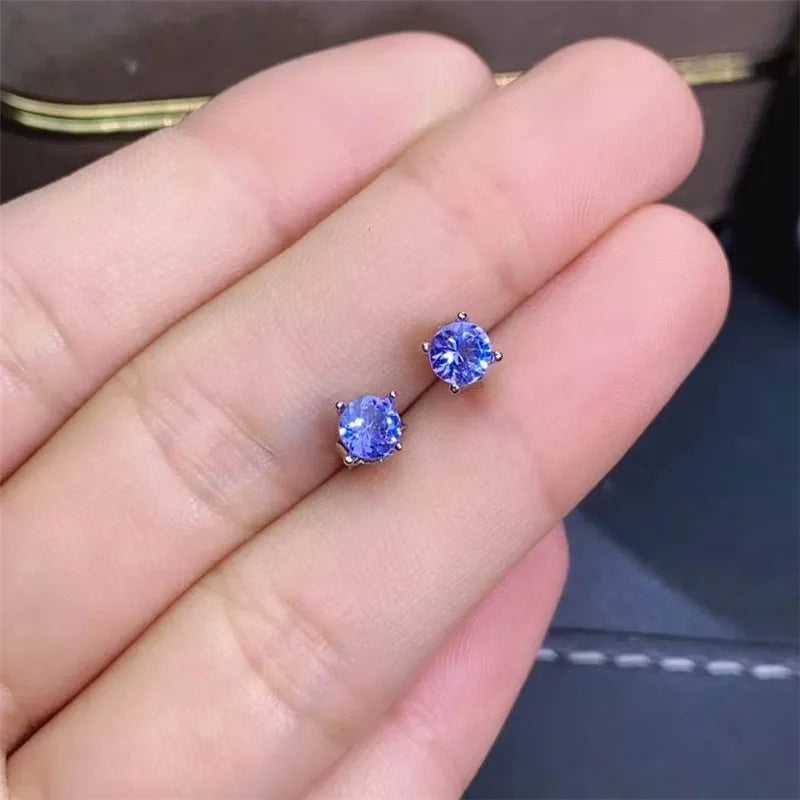 925 Sterling Silver Tanzanite Stud Earrings for Women