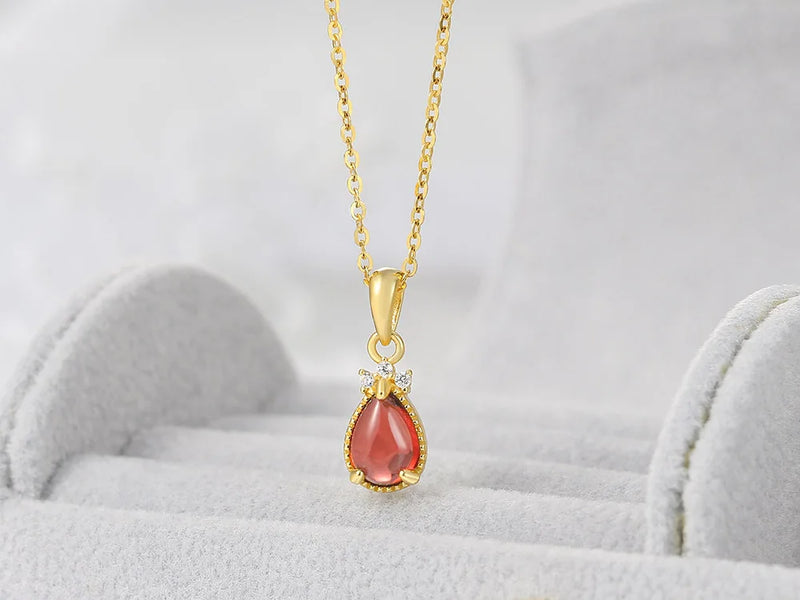 14K Gold Plated Sterling Silver Waterdrop Garnet Jewelry Set for Women