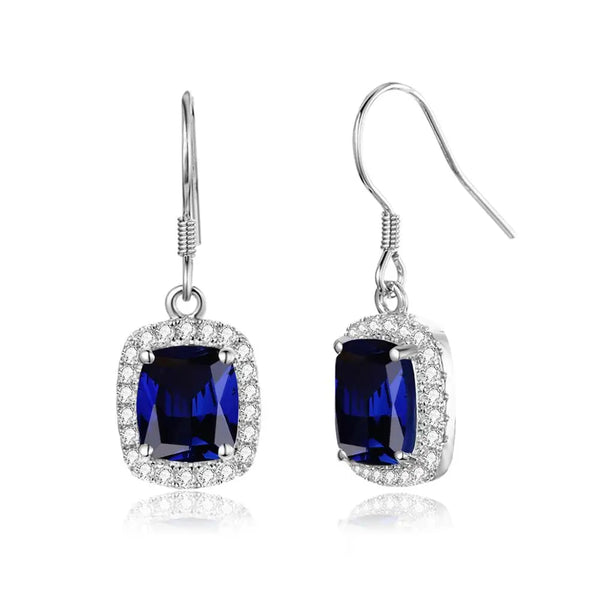 Sterling Silver Blue Sapphire and Diamond Vintage Earrings for Women