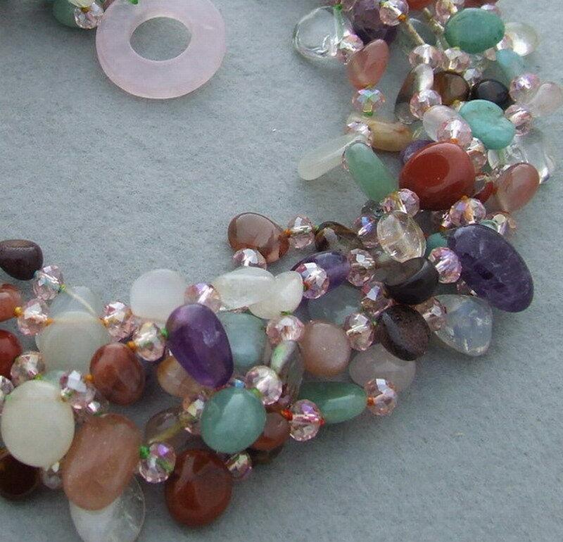 Sterling Silver Multi-Color Crystal & Aventurine Carnelian Choker Necklace for Women
