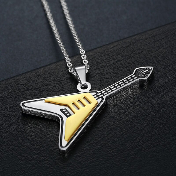 Stainless Steel Guitar Pendant Necklace for Men & Women