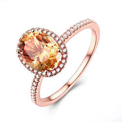 14K Rose Gold Oval Citrine and Diamond Engagement Ring for Women