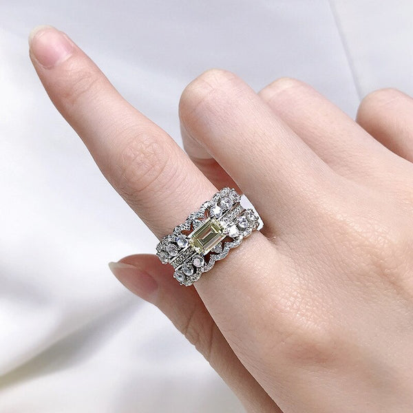 925 Sterling Silver Yellow High Carbon Diamond Rings for Women