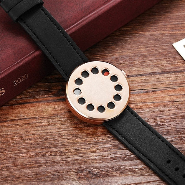 Stainless Steel Leather Half Transparent Unisex Watch