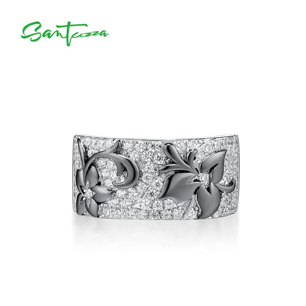 925 Sterling Silver White Cubic Zirconia Floral Rings for Women