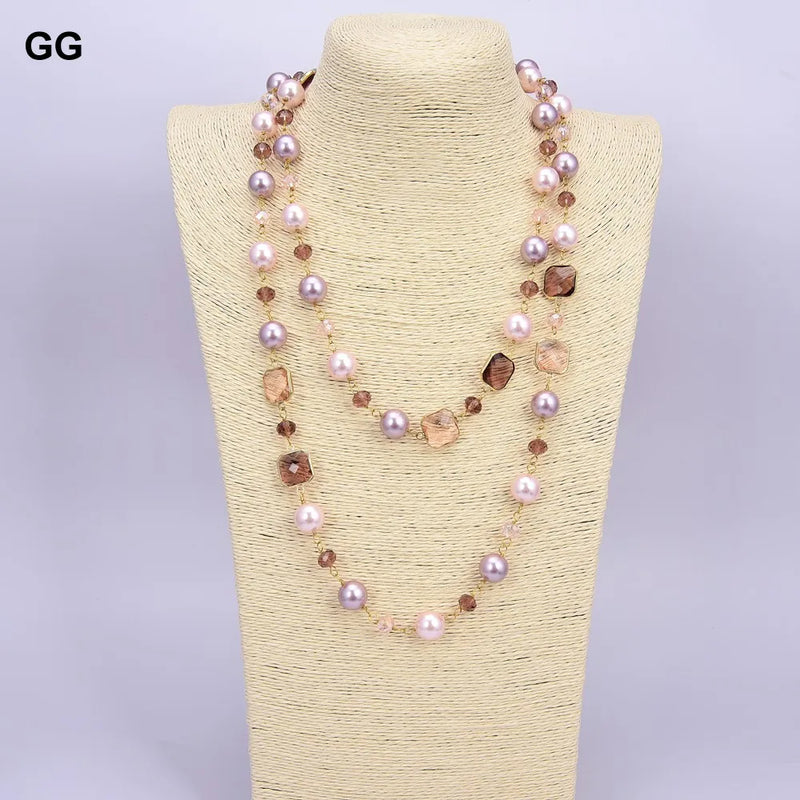 Gold Plated Crystal Pearl Multi Color Sea Shell Long Necklace for Her